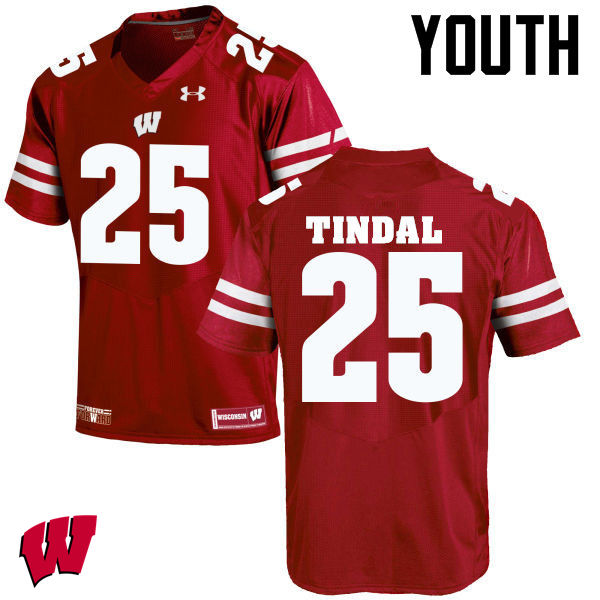 Youth Wisconsin Badgers #25 Derrick Tindal College Football Jerseys-Red - Click Image to Close